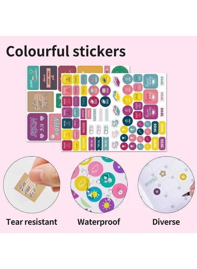 دفتر ملاحظات محمول A5 للكتابة، دفتر ملاحظات من الجلد الصناعي الفاخر للأهداف اليومية والأسبوعية والشهرية، غلاف مقوى مع ملصقات ملونة وفتحة قلم، دفتر ملاحظات سميك مبطن مع تقويم شهري مناسب للنساء والرجال والسفر والعمل والمكتب والمدرسة (أرجواني) - Image 5